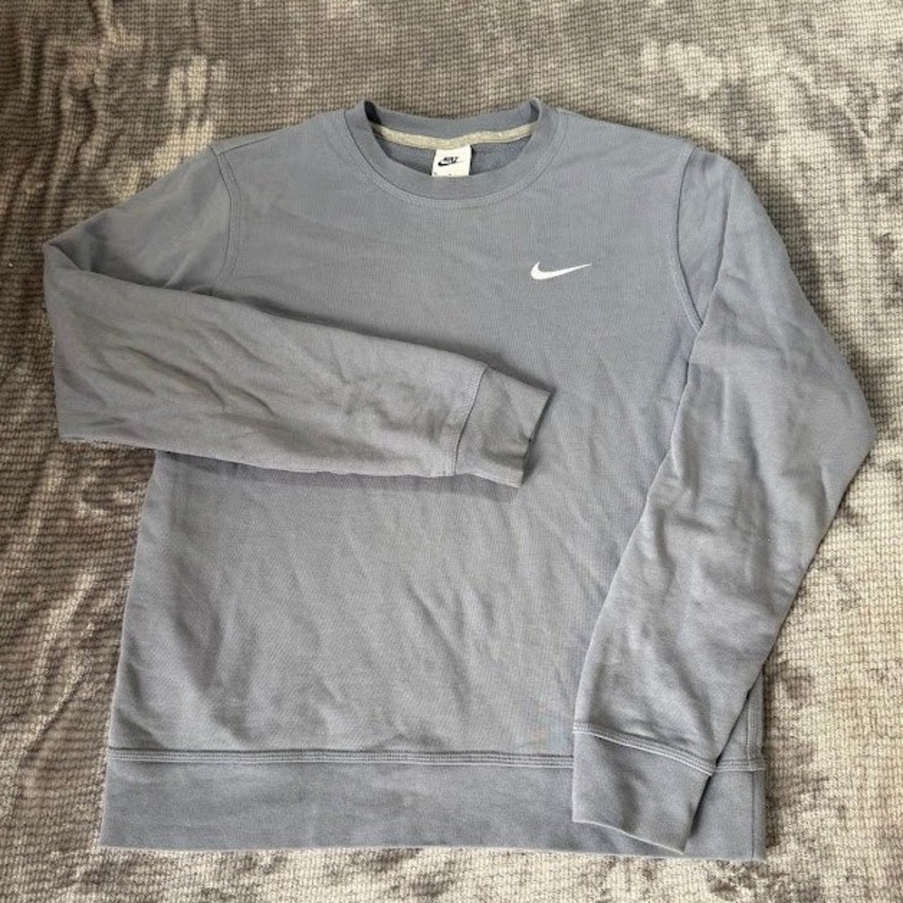 Vintage Nike Crewneck Sweatshirt Mens Medium Blue Grey Cotton Swoosh Pullover